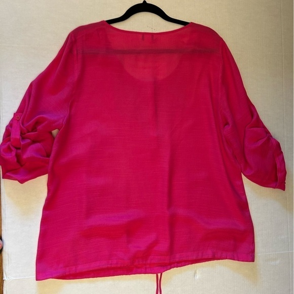 Christopher & Banks sequined Pink Fuchsia blouse top w/drawstring waistSz-XL V17 - Picture 4 of 7